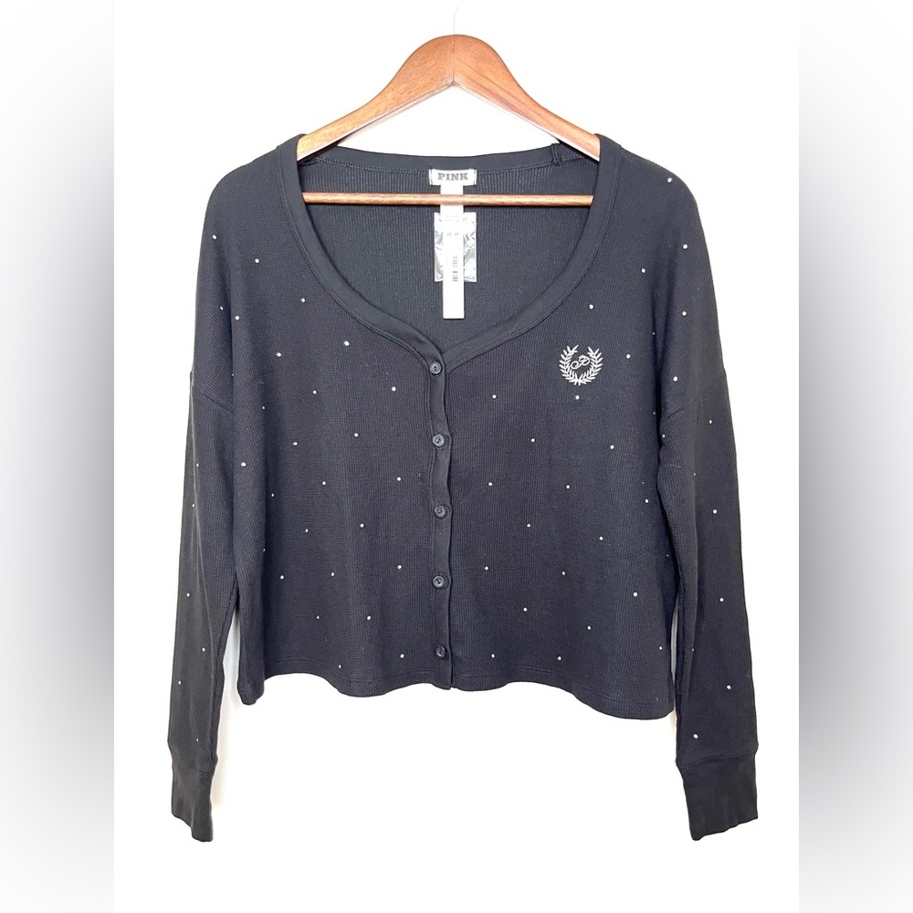 VS PINK Black‎ Button Up Cardigan Sweater Long Sleeve Rhinestone | XS